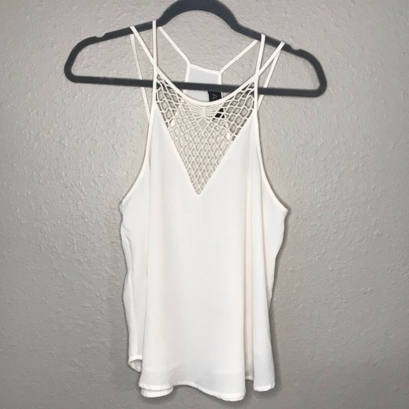 Astr Tops - ASTR Cream High Neck Crochet Halter Strappy top
